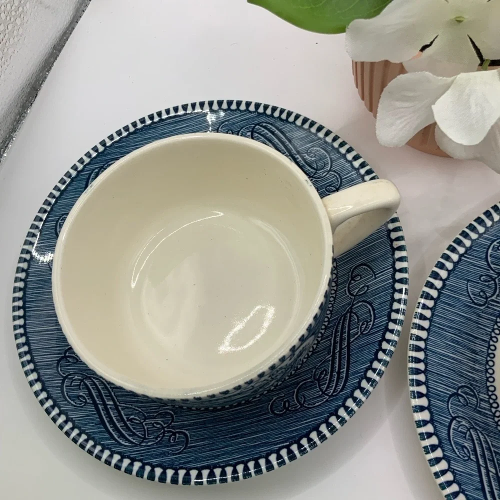 Royal China Vintage Currier & Ives Pattern Horse & Buggy Teacups Saucers